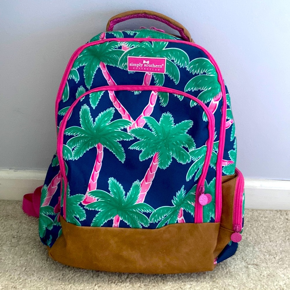 Simply Southern Book Bag. Large bag. Palm Trees. Pink Blue
